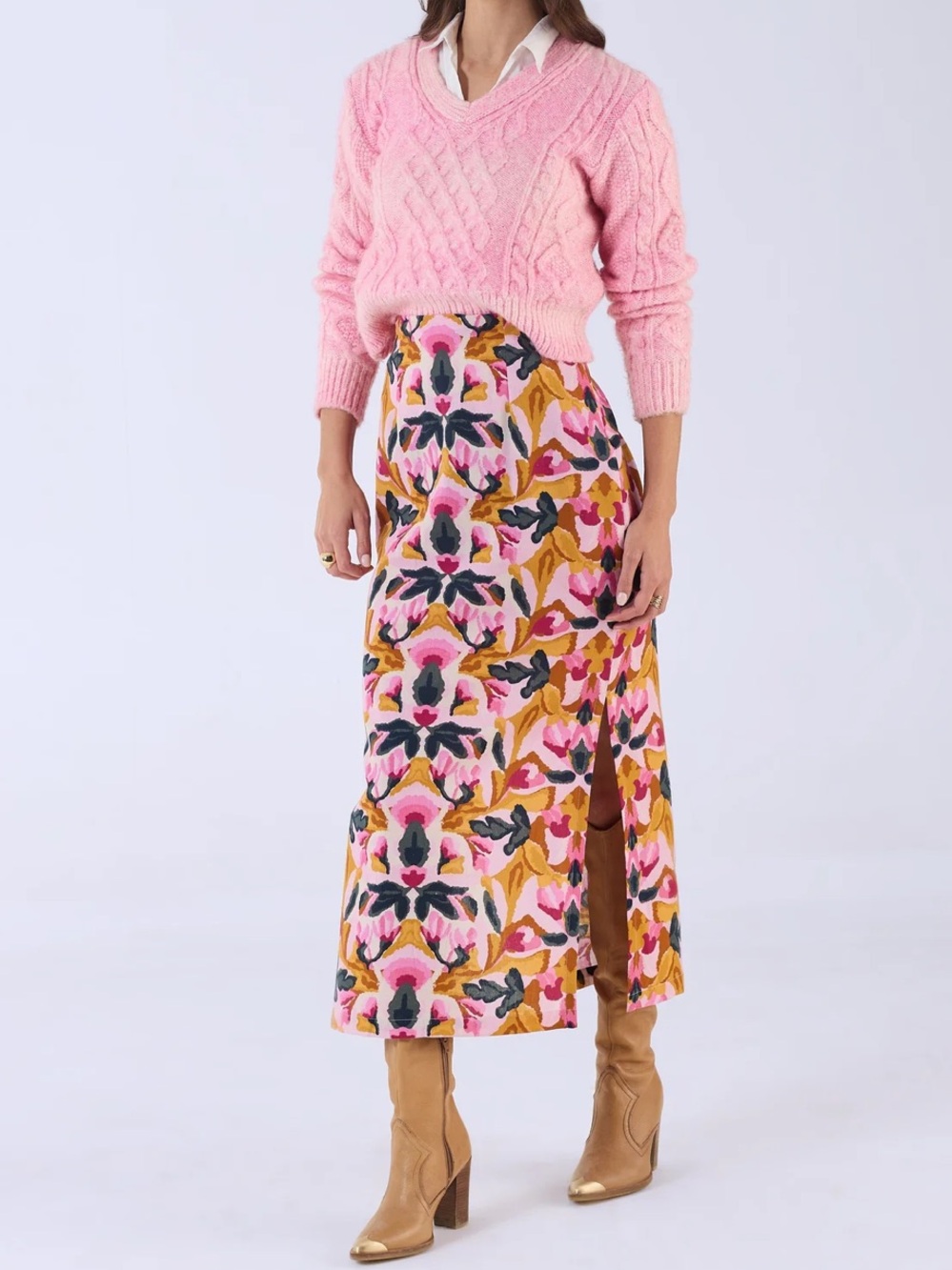 Beyond by Vera Floral Maxi Skirt Cotton/Linen Blend Large NWT Boutique $215 - Picture 2 of 10